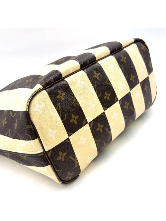 Louis Vuitton Neverfull MM Monogram Leather Brown White Tote Gold - Picture 13 of 15